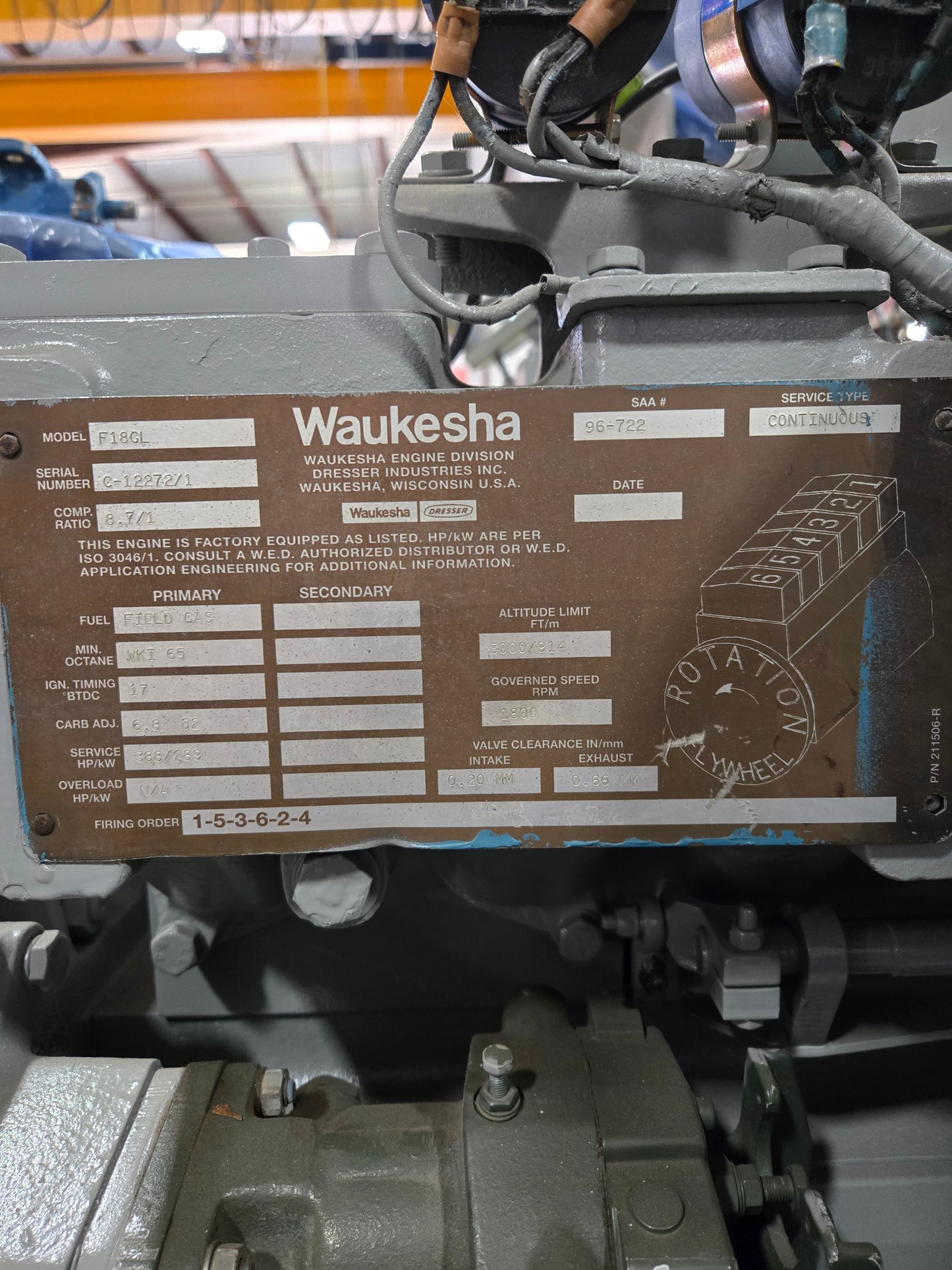 Waukesha F18GL Engine- rebuilt (serial # 12272/1)