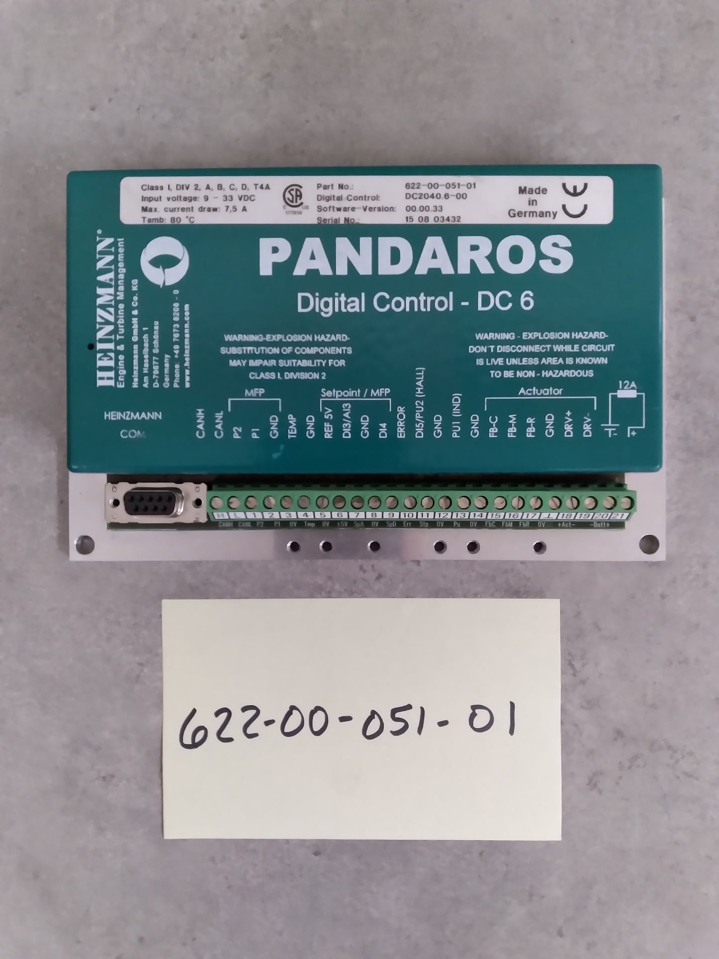 HEINZMANN 622-00-051-01 PANDAROS DC6 CONTROLLER