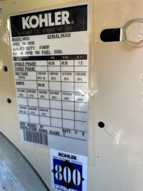 KOHLER 50ROZJ 50kw Diesel Generator