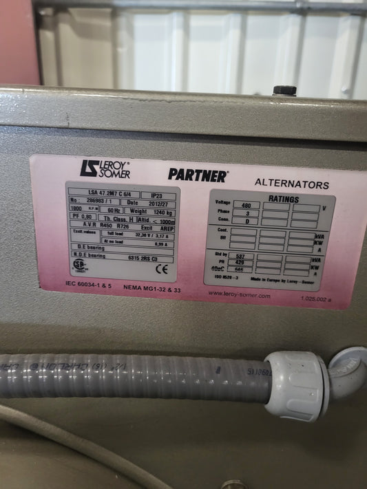 429 KW - Leroy Somer Alternator, LSA 47.2M7, 1800 rpm, 480 VAC