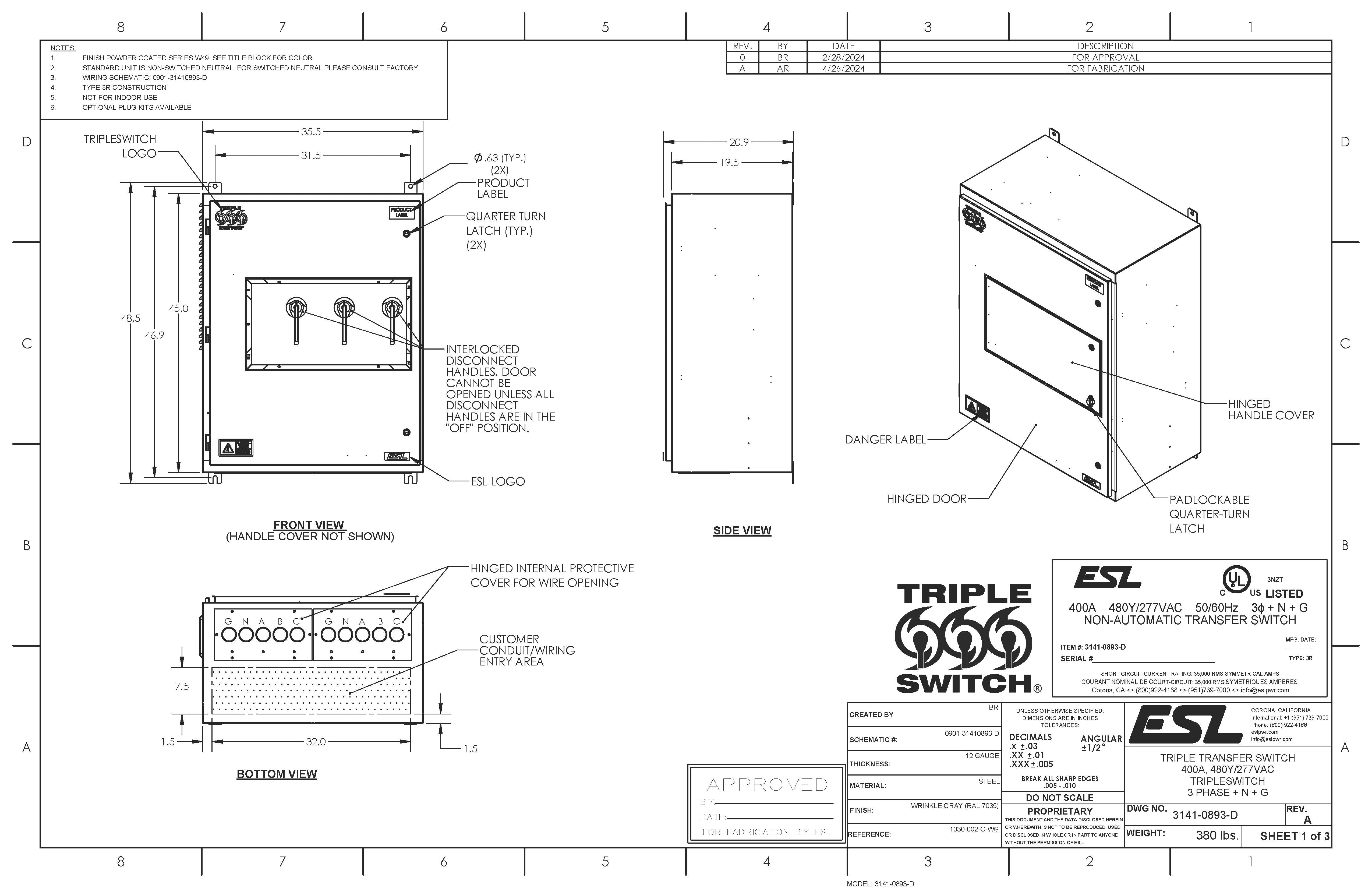 TripleSwitch® 3-Way Manual Transfer Switch