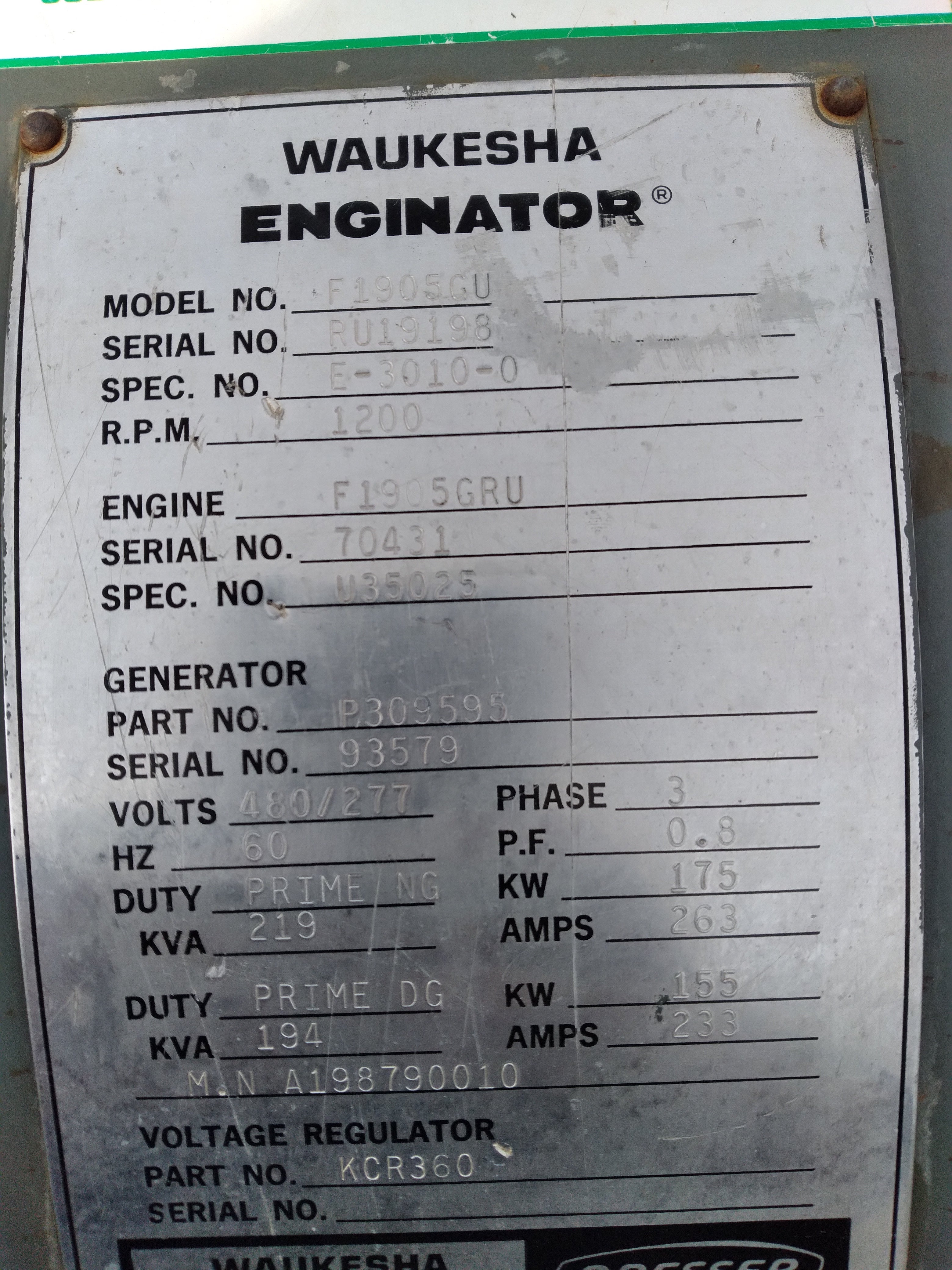 175 kw - Kato Alternator, 480 V AC