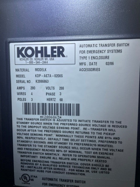 KOHLER KDP-ACTA-200S Automatic Transfer Switch - Programmed Transition