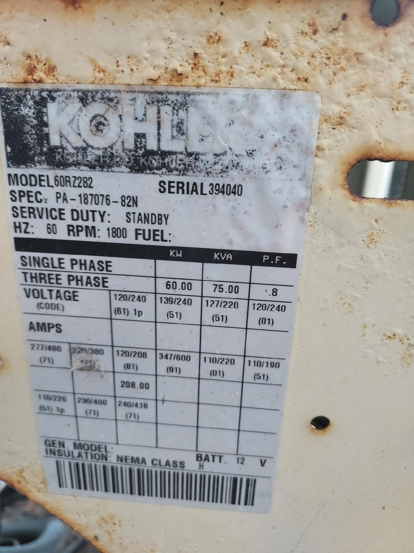 60 kw - Kohler Alternator A-276463