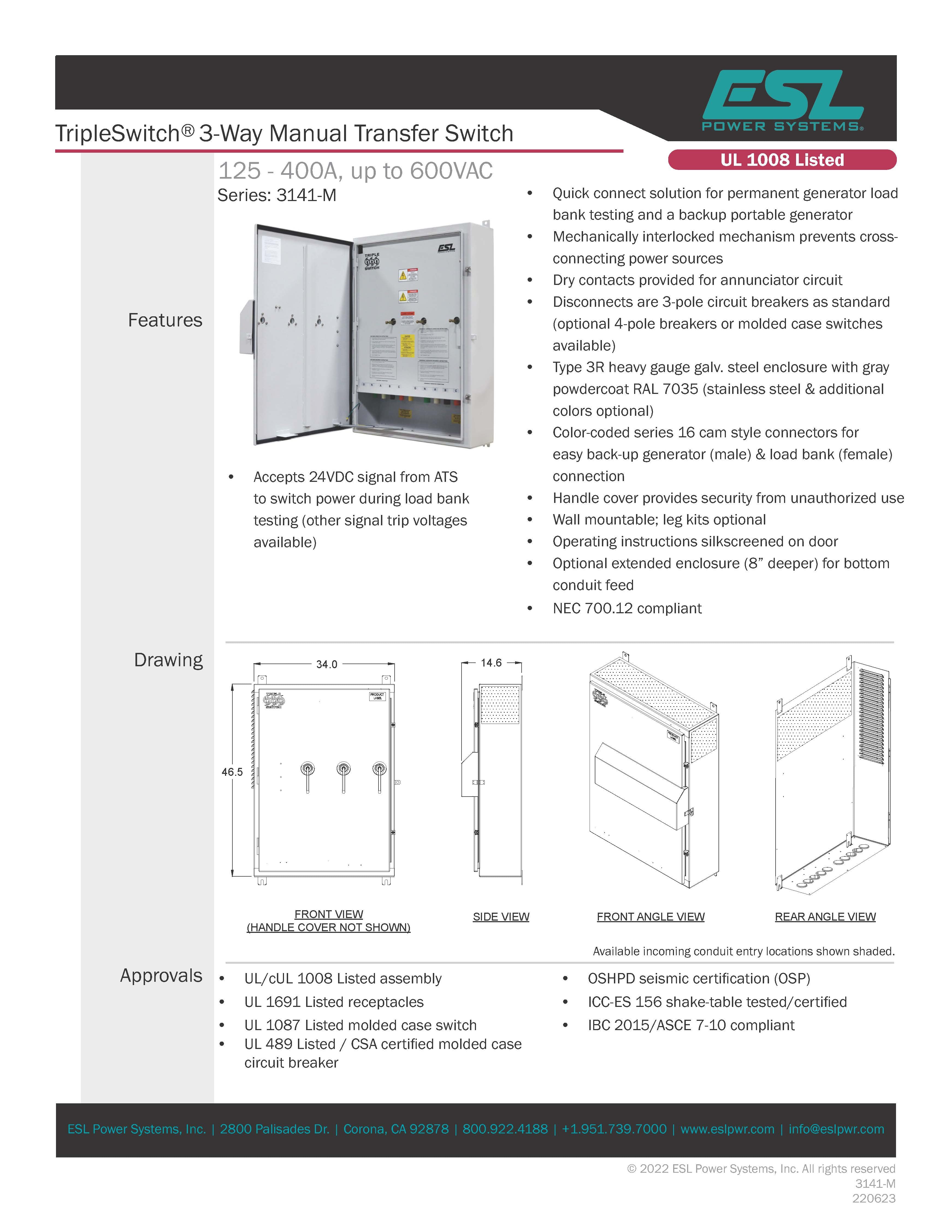 TripleSwitch® 3-Way Manual Transfer Switch