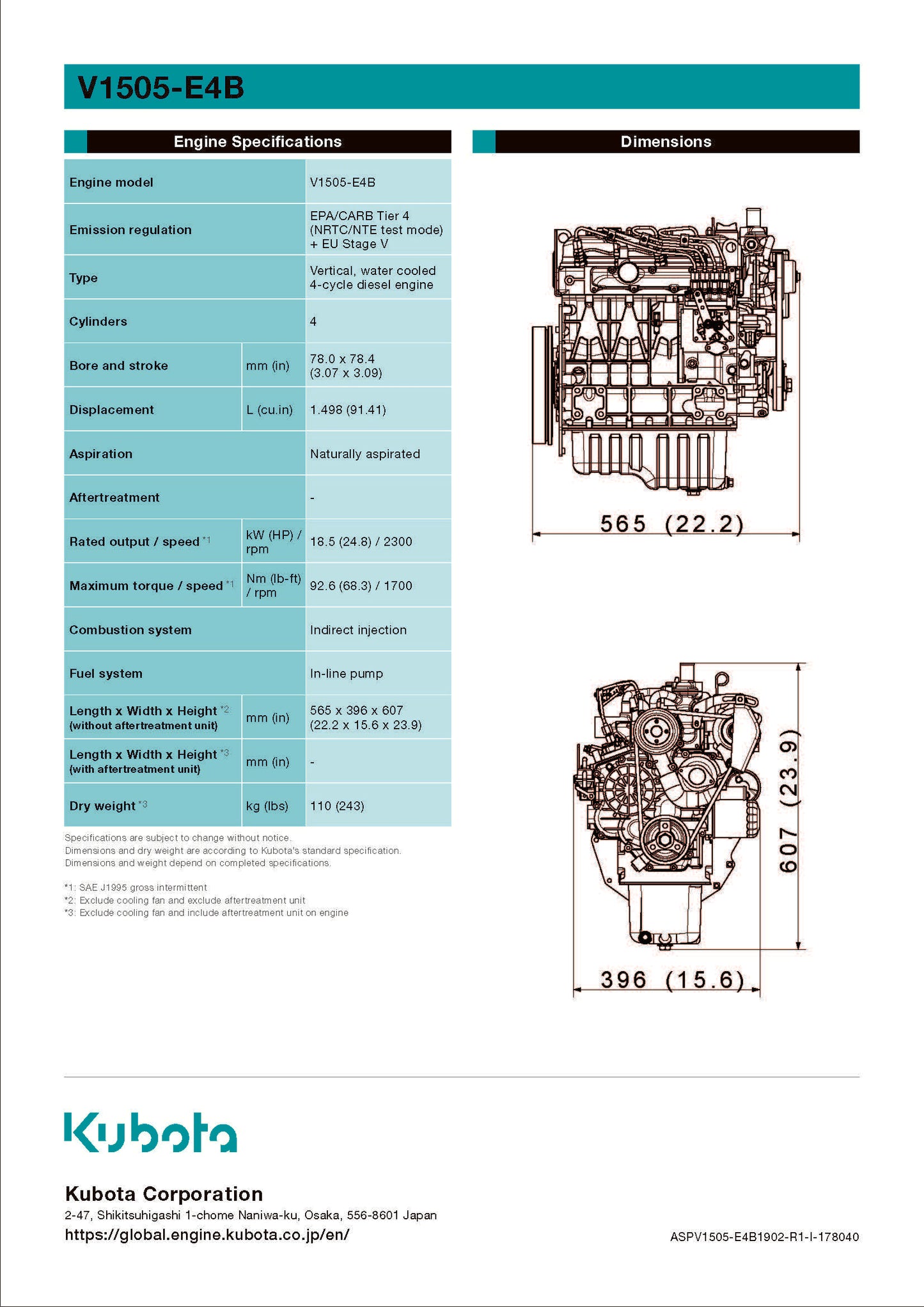 18.4 Kw - Kubota V1505-E4B Diesel Engine