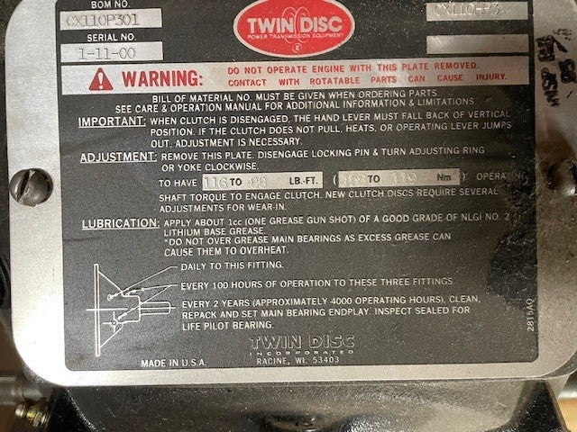 Twin Disc CX110P301 Power Take Off - 10" clutch, SAE #3 housing