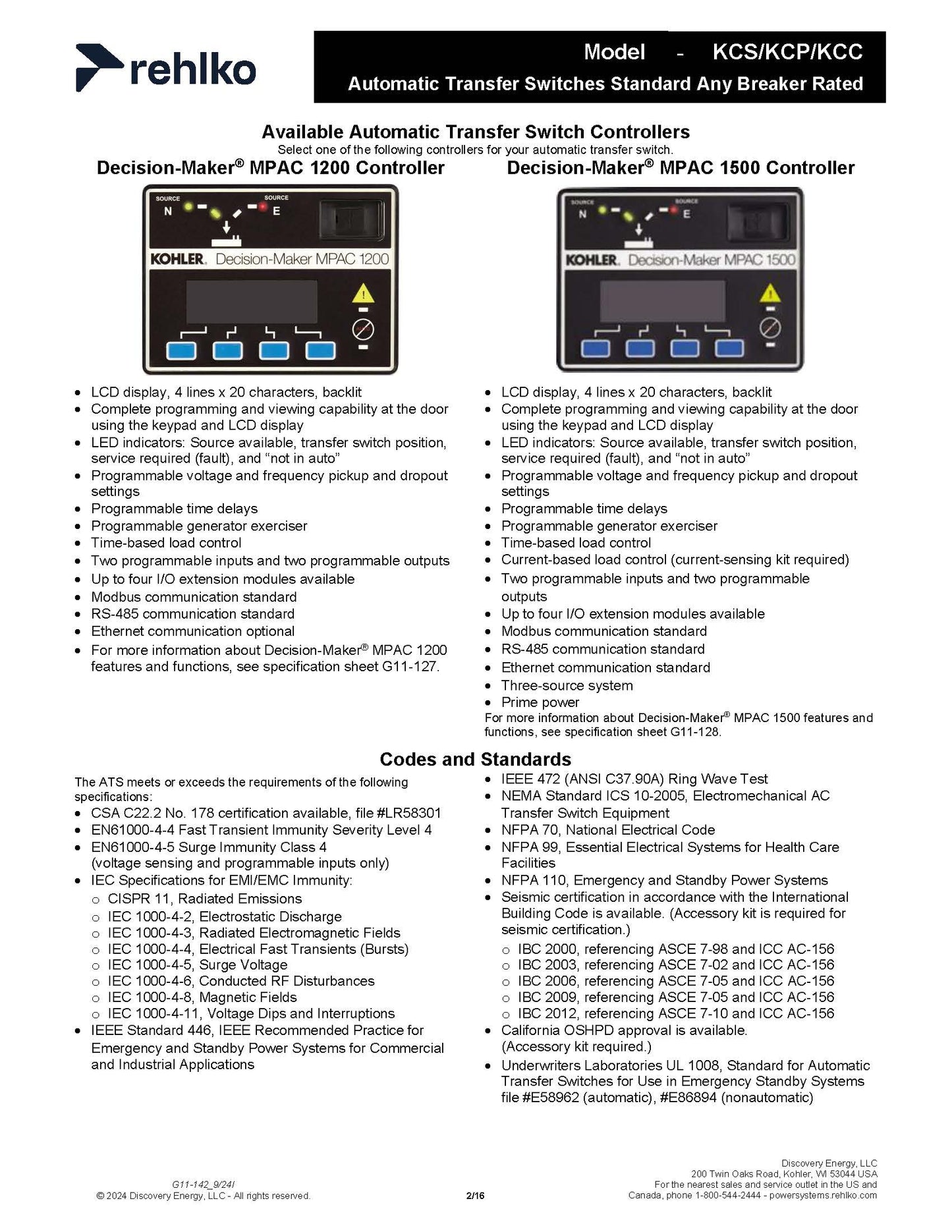 KOHLER KCS-DFNA-0600 Automatic Transfer Switch, standard transition, 600amp