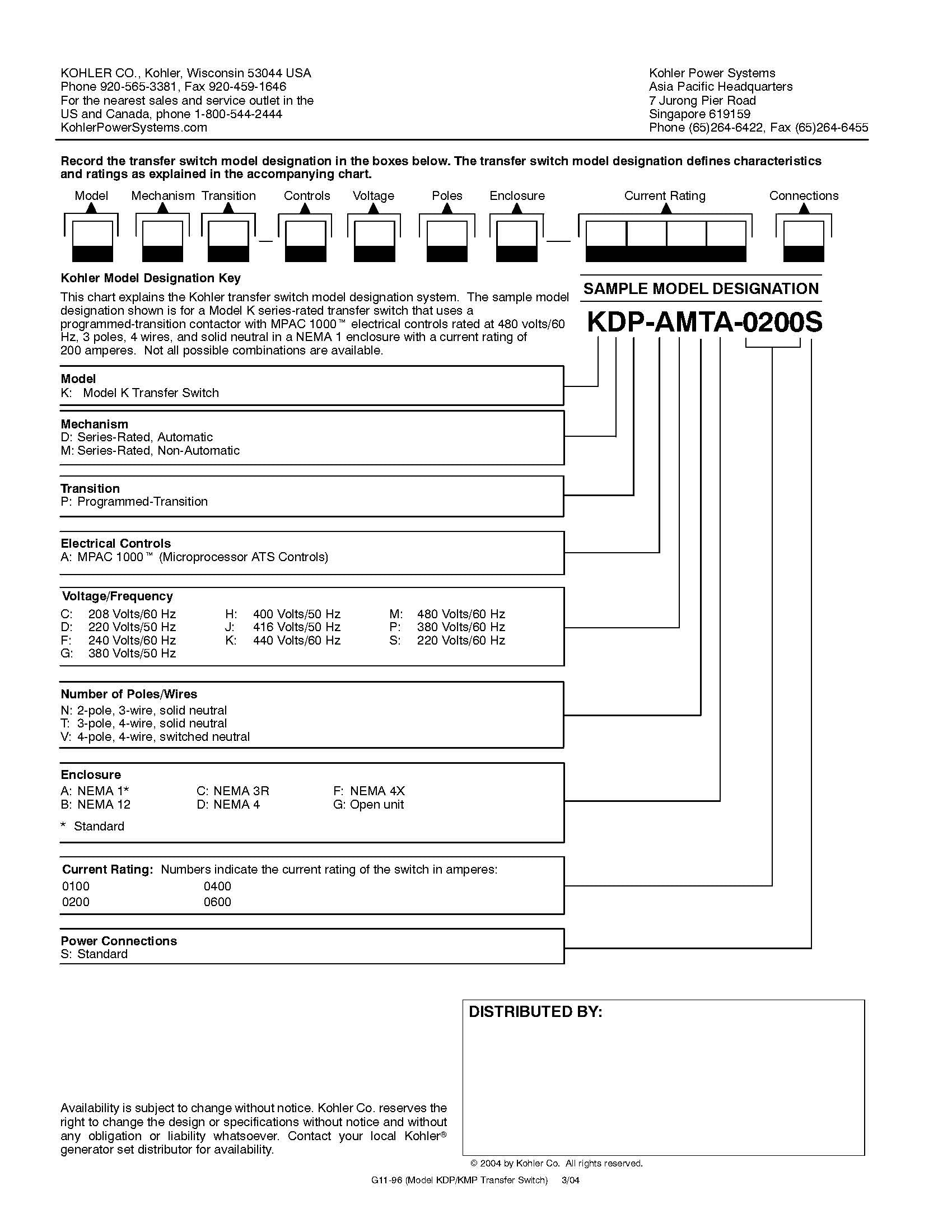 KOHLER KDP-ACTA-200S Automatic Transfer Switch - Programmed Transition