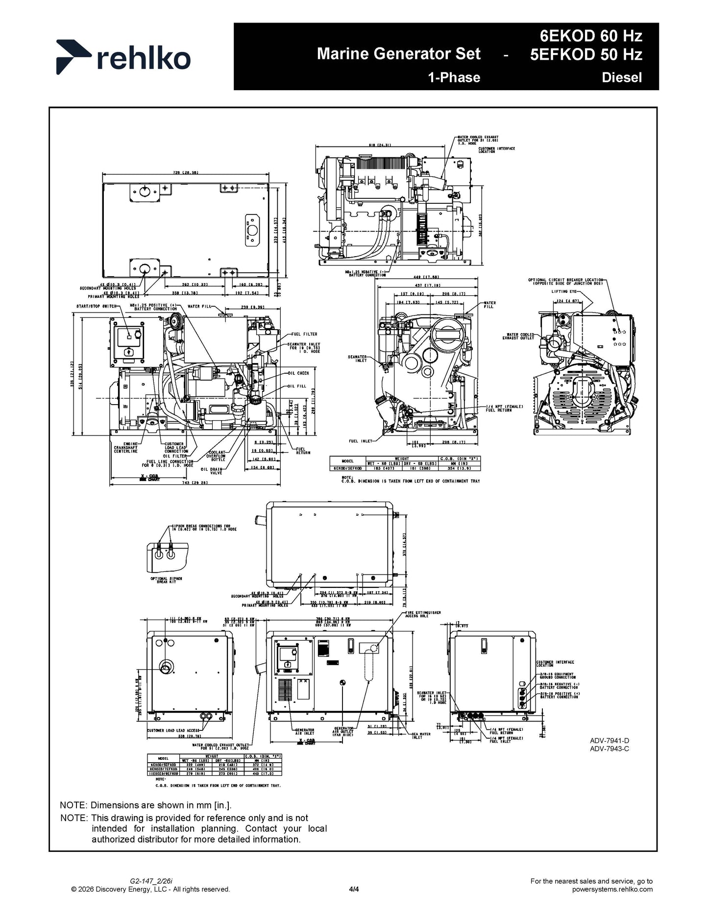 Kohler 6EKOD 6kw Marine Diesel Generator